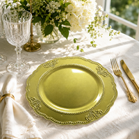 Woju Klassische 13-Zoll Goldene Kunststoff-Platzteller mit Verziertem Perlenrand für Hochzeiten, Hotel-Bankette und Tischdekoration
