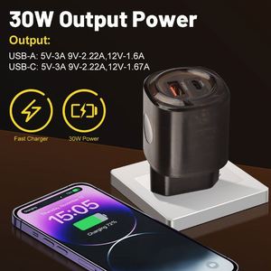 อะแดปเตอร์ชาร์จเร็วสำหรับเดินทางในสหรัฐอเมริกา/ยุโรป 30W USB+Type-c ช่องเสียบคู่ รองรับ PD ขายส่ง - Product Image 3