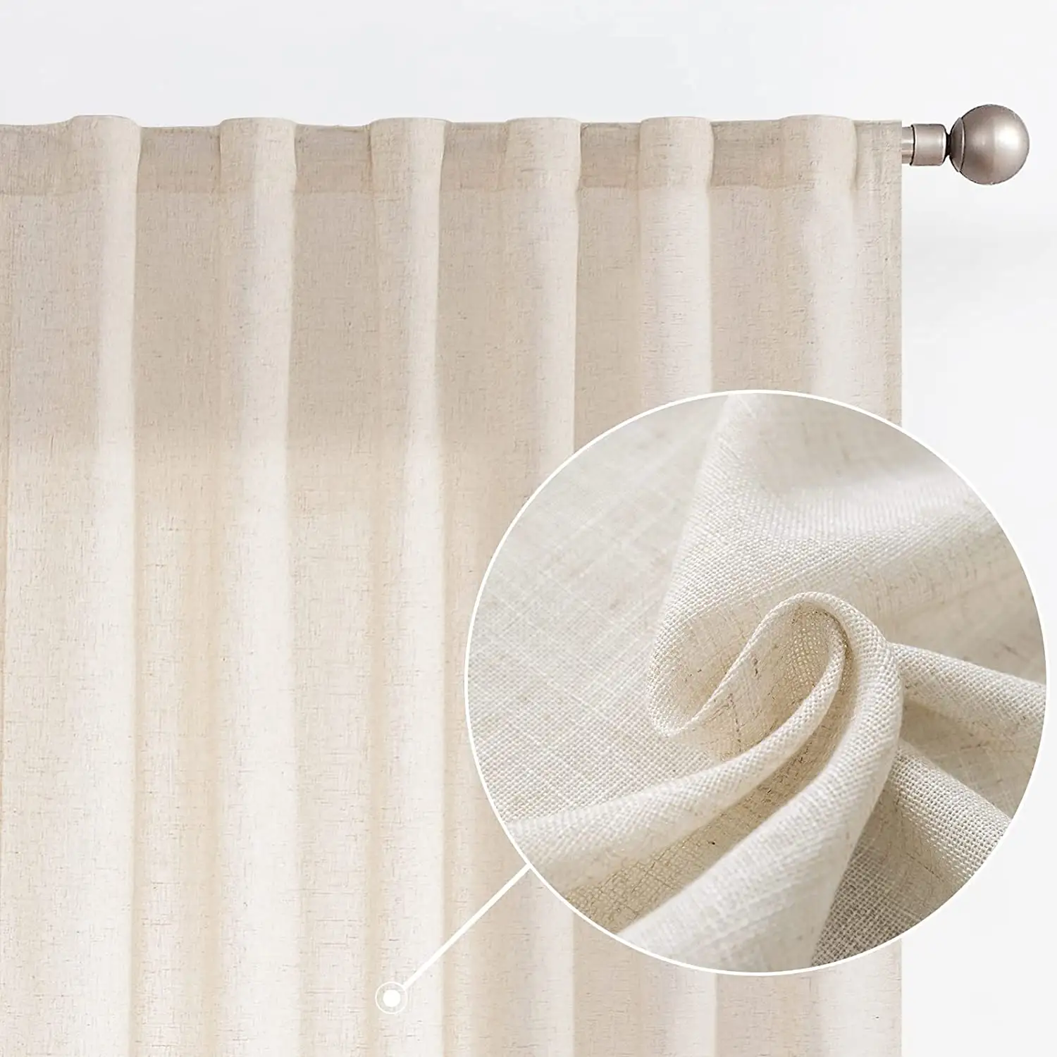 Linen Beige Curtains 84 Inches Long for Living Room Farmhouse Rod Pocket Back Tab Light Filtering Window Drapes for Bedroom Curt