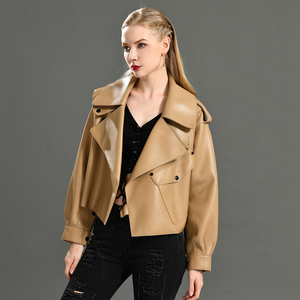 Chaqueta de cuero Natural de estilo corto para <span class=keywords><strong>mujer</strong></span>, chaqueta de piel de talla grande - Product Image 3