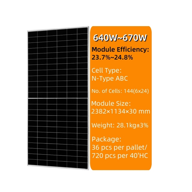 AIKO 670W Max. Power N-Type Solar Panels High Efficiency Half Cell Design TUV for Certified Pallet Packed