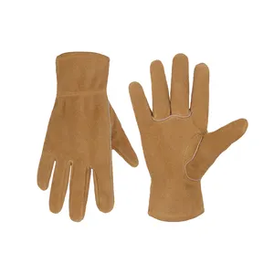 HANDLANDY Durable Brown Split Cowhide Leather Safety Kids Yard Work Gloves Thorn Proof Gardening Gloves For Girls and Boy