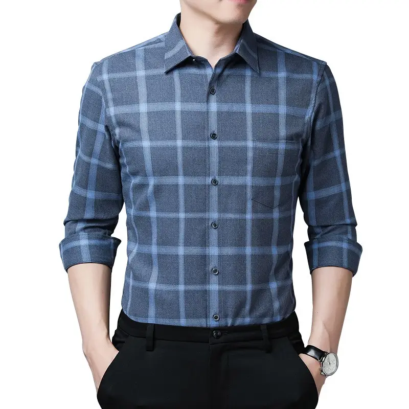 Fourniture d'usine personnalisée de chemises pour hommes gentleman chemises à carreaux en coton à rayures et logo personnalisé