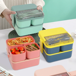1800ML 2-Layer Compartment Portable <b>Lunch</b> Box for Kids Microwave Bento <b>Boxes</b> with Fork Spoon Kitchen Food Storage Container - Product Image 6