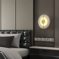 Applique murale ZeroUNO en albâtre, abat-jour rond en marbre d'albâtre naturel avec source de lumière LED chaude protectrice pour les yeux, lampe de chevet