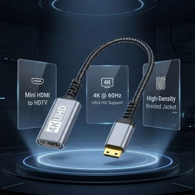 Mini for to for Cable 4K 60Hz 18Gbps High Speed 20cm Mirror & Extend Nylon Braided for Camera DSLR Monitor