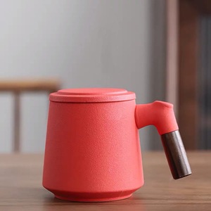 Tasse à <span class=keywords><strong>café</strong></span> en argile avec poignée en bois, tasse à <span class=keywords><strong>café</strong></span> vintage en céramique et grès avec infuseur à thé, <span class=keywords><strong>thermos</strong></span> rétro noir uni - Product Image 6