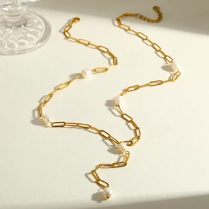 Collar de Cruz con Perlas de Agua Dulce y Acero Inoxidable 304 Chapado en Oro de 18K para Mujer, Cadena de Clip con Electroplacado al Vacío - Product Image 5