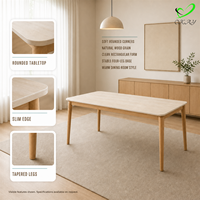 Table à manger rectangulaire en céramique avec base en bois, design minimaliste et tendance, pour appartement et cuisine, finition bois texturé, mobilier Ho Furniture