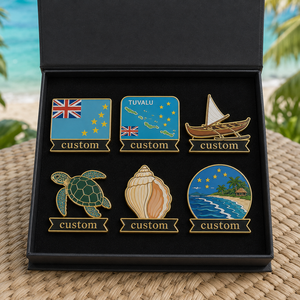 Coffret Cadeau Personnalisé Fabricant : Épingles Émaillées Tuvalu, Drapeau Étoilé, Canoë, Tortue, Épingles de Revers, Souvenir Touristique, Badge Coquillage - Product Image 1