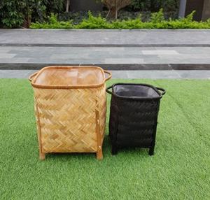 Panier à linge en bambou naturel fait main de qualité supérieure avec doublure en coton amovible et lavable, panier de rangement tissé écologique - Product Image 3