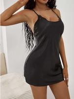 Nuisette en satin sexy pour femme, col en V, dentelle, bretelles spaghetti, nuisette une pièce pour lune de miel