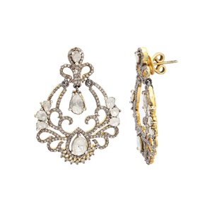 Vente en gros de boucles d'oreilles pendantes en argent sterling 925 avec diamants Polki naturels, bijoux Memoria - Product Image 2