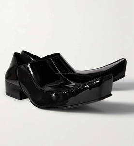 Chaussures Derby Oxford unisexes de luxe à bout carré allongé et exagéré en cuir de veau pour hommes, mocassins Romeo à talon pliable en cuir verni - Product Image 6