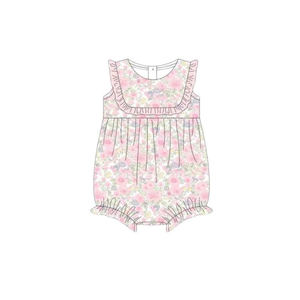 SR4086 Conjunto de pelele personalizado para bebés y niños pequeños, con estampado de flores rosas, manga corta, mono para dormir, conjunto de pelele para niña - Product Image 1
