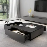 HOMEMAKE Table basse multifonctionnelle pour le thé, meuble TV avec tiroir de rangement, pieds en bois massif