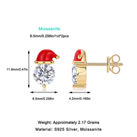 Boucles d'oreilles clous en argent sterling 925 avec moissanite taille brillant rond pour femme, motif chapeau de Noël, boucles d'oreilles en moissanite et diamant en grappe
