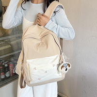 Sac à dos en velours polyester avec nœud brodé pour étudiants du collège et du lycée, petit sac à dos de voyage 20-35L