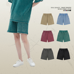 High Quality 400g Bead Cotton Batik Wash Men's Shorts Retro High Street Fashion Brand Custom Logo Trendy Water Do Old Trousers - Product Image 2