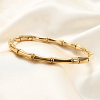 Bracelet jonc fin plaqué or 18 carats avec chaîne à maillons de 0,1 m, nœud bambou, en acier inoxydable, réglable, étanche, minimaliste