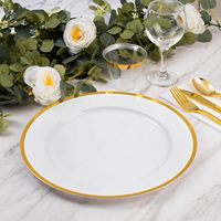 Lot de 25 assiettes de présentation blanches de 12 pouces avec bordure dorée, assiettes de présentation pour assiettes à dîner, assiettes en plastique pour mariage, fête, Nouvel An