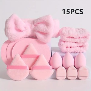 Set di 15 pezzi per Spa con fiocco e braccialetti con <span class=keywords><strong>cipria</strong></span> e <span class=keywords><strong>cipria</strong></span> per il viso sbuffi sbuffi per il trucco con spugne di bellezza per la cura della pelle - Product Image 3