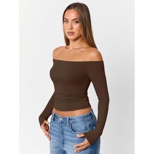 Haut court moulant tricoté respirant à manches longues et épaules dénudées pour femme, style Y2K, idéal pour les soirées et le quotidien - Product Image 4