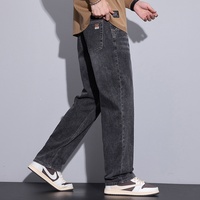 Nouvelle Collection Automne/Hiver – Pantalon en Jean Extensible Coupe Droite Ample Taille Mi-Haute avec Détails Effet Usé pour Homme ; Marque Tendance