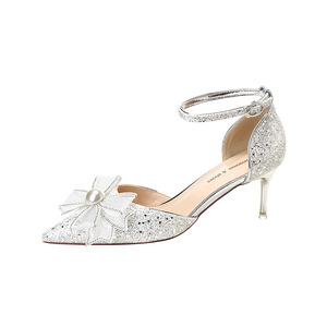 Heeled <b>Sandals</b> Pointed Toe Stiletto Heel High Heel <b>Bow</b> Decoration For Wedding Adult Ceremony - Product Image 5