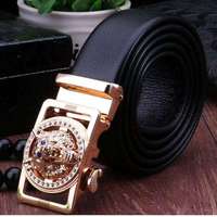 Ceinture en cuir PU pour homme, motif tête de loup, strass incrustés, boucle automatique en alliage, grain litchi, pour tenues variées