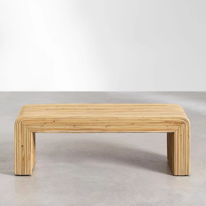 Mesa Baja de Bambú de Estilo Japonés con Bordes Curvos Minimalistas de Lujo, Mesa Consola de Mimbre, Muebles de Decoración para el Hogar Sostenibles, Tamaño Personalizado - Product Image 1