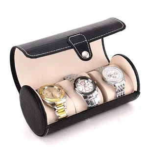 3 Slots Watch Roll Travel Case Chic Portable Vintage Leather Display Clock Storage Box round Watch Organizers