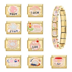 Pulsera de dijes italiana para mujer, de acero inoxidable de 9 mm, nueva, con módulo DIY y accesorios de dibujos animados con gota dorada para joyería de moda - Product Image 5