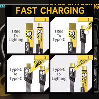 Cable de Carga Rápida 4 en 1, 60W 5A, Cable de Datos para Teléfono Móvil, Cable de Carga Multi USB 4 en 1