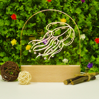 Méduse ovale motif de gravure au laser acrylique cadeau d'anniversaire en bois ensemble cadeau bois LED Base veilleuse ensemble cadeau promotionnel H