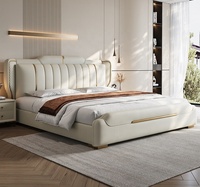 Ensembles de meubles de chambre modernes pour la maison, lit Queen Size confortable, cadre en bois King Size, direct usine, design sans lavage, rangement rotatif