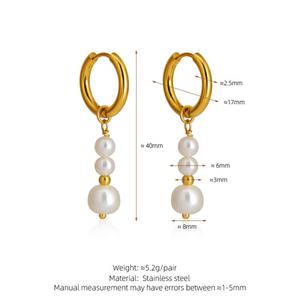 Joyería Fina de Lujo Vintage para Mujer, Aros de Acero Inoxidable Chapados en Oro con Perlas, Resistentes a la Decoloración, Venta al Por Mayor - Product Image 6