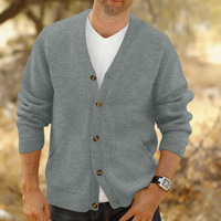 Nouvelle Arrivée Premium Printemps Automne Cardigan Homme Col V Jacquard Boutonné Infroissable Style Rétro Décontracté Uni Vente en Gros