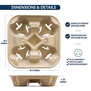 Bandeja de Papel Craft Descartável de Grau Alimentício Ecológica para 2/4 Copos com Capacidade de 8-32 oz para Uso em Café e Alimentos - Product Image 2