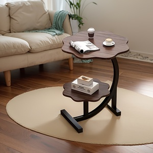 1pc Double-Layer Flower-Shaped Side <strong>Table</strong> Classic Style Metal <strong>Bedside</strong> <strong>Table</strong> With Storage Rack <strong>Round</strong> Tabletops - Product Image 1