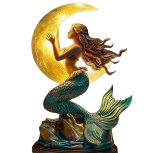 Lámpara de luna de sirena de resina, luz nocturna decorativa para escritorio o estantería - Product Image 5