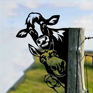 1 pièce Décoration murale animaux de <span class=keywords><strong>la</strong></span> <span class=keywords><strong>ferme</strong></span>, Silhouette de vache et d'âne, Panneau métallique décoratif extérieur pour clôture de jardin, Décoration de <span class=keywords><strong>ferme</strong></span>, Cadeau de fêtes - Product Image 3