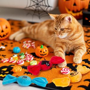 Alta calidad rojo azul naranja poliéster nuevo Halloween caramelo <span class=keywords><strong>Catnip</strong></span> gato juguete con <span class=keywords><strong>Catnip</strong></span> - Product Image 4