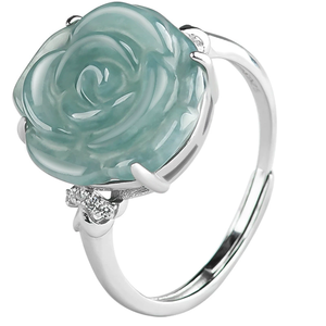 Bague en argent S925 incrustée de jade naturel de qualité A, type glace, motif rose bleue, pour femme, réglable - Product Image 5
