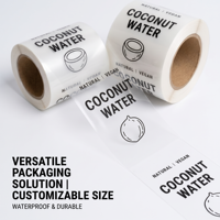 Etiquetas Personalizadas Transparentes de Vinilo para Botellas de Agua de Coco, Rollo de Etiquetas Impermeables para Bebidas y Jugos, Productos de Marca Privada