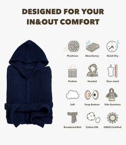 Mewah Hotel & Spa bordir sutra murni Jepang wafel katun murni Unisex jubah mandi bertudung OEKO-TEX bersertifikat - Product Image 5