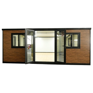Bureau moderne en conteneur avec portes vitrées pliantes doubles et revêtement en bois, design rectangulaire - Product Image 1