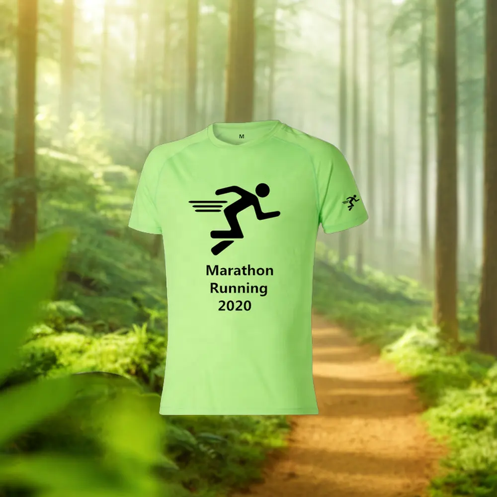 Çabuk kuruyan Polyester Trail Run T-Shirt floresan yeşil nefes ve çalışan etkinlikler için örme spor Tee
