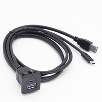 Soket Charger USB Mobil Persegi 3A Pengisian Cepat Flush Mount USB 3.0 Tipe C Kabel Ekstensi Jantan Betina
