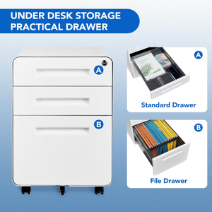 Mobile 3 Drawer Metal <b>Storage</b> Cabinet Steel Round <b>Corner</b> Chest of Drawers on Rollers - Product Image 6